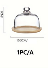 Bandeja de Bolo em Bambu com Tampa de Vidro Decorativa para Sobremesas e Frutas