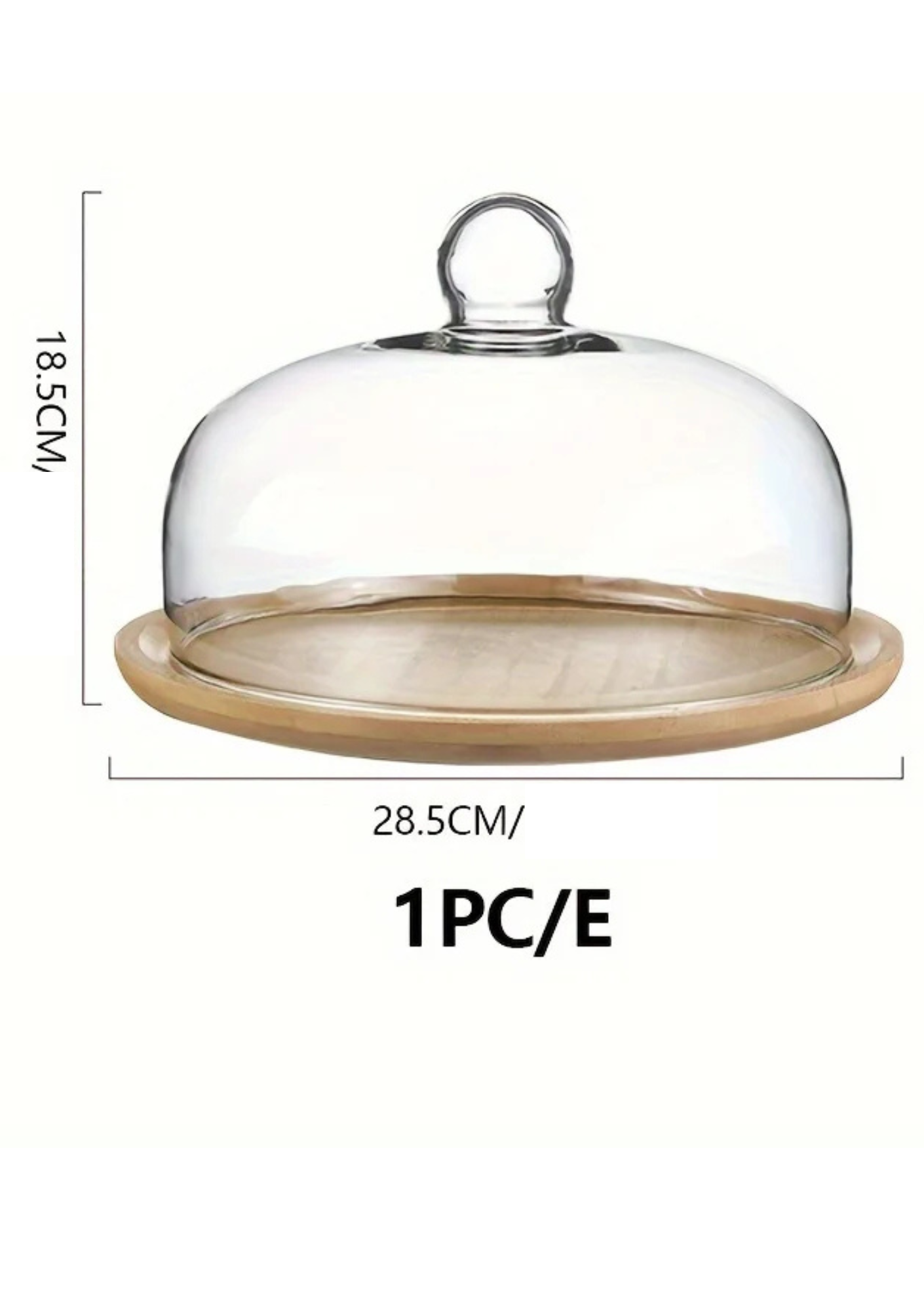 Bandeja de Bolo em Bambu com Tampa de Vidro Decorativa para Sobremesas e Frutas