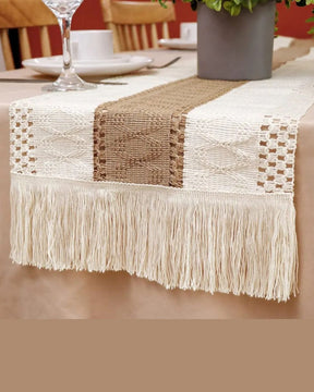 Caminho de Mesa Boho em Algodão Crochê Decoração Rústica e Moderna