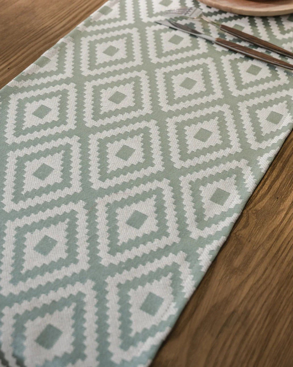 Caminho de Mesa Geométrico em Jacquard com Borla para Decoração