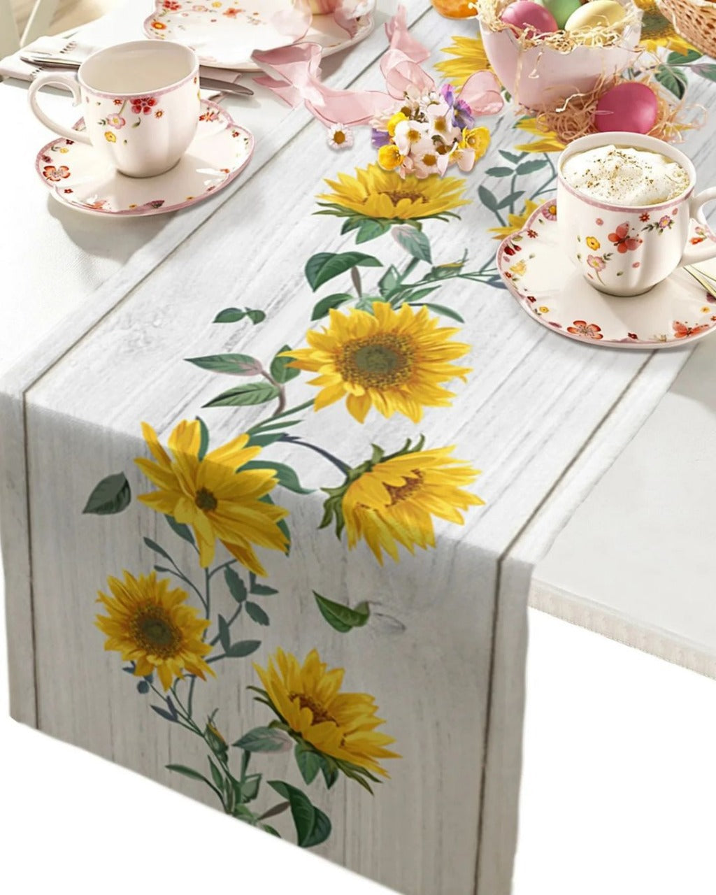 Caminho de Mesa Retrô de Linho com Estampa de Girassol