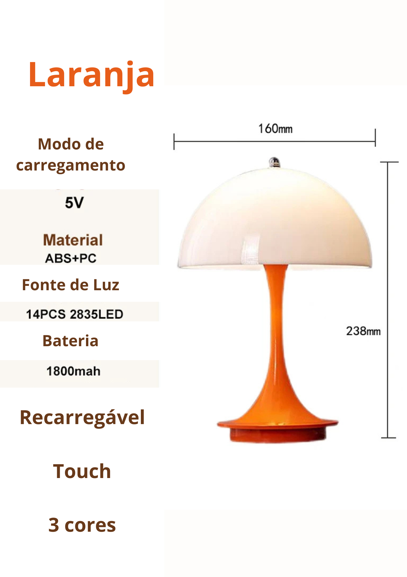 Candeeiro de Mesa Cogumelo LED 3 Cores
