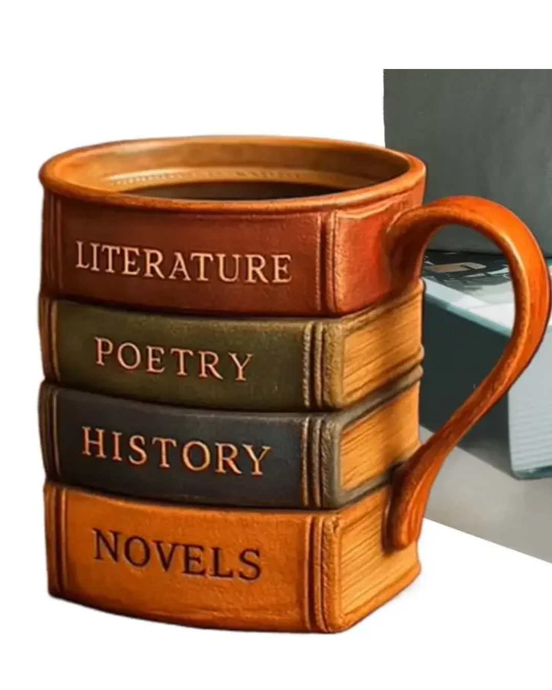 Caneca de Café 3D Design Livro em Resina Criativa Versátil e Resistente
