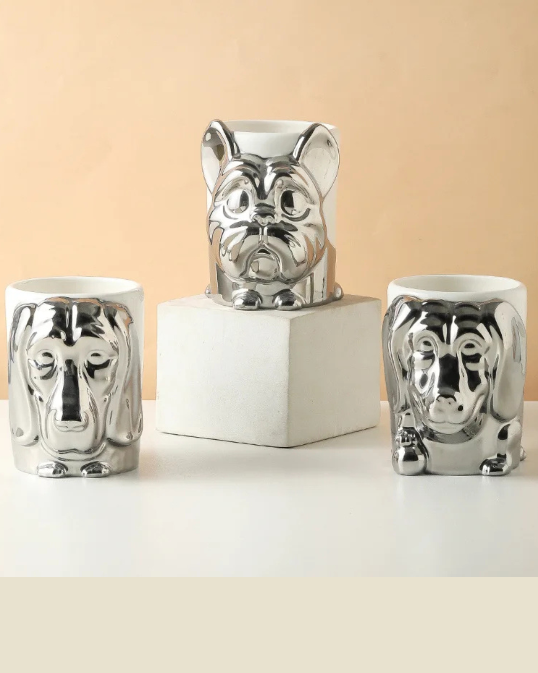 Caneca Criativa Dog 3D em Cerâmica Caneca de Café e Chá com Detalhes Dourados ou Prateados