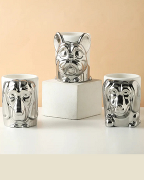Caneca Criativa Dog 3D em Cerâmica Caneca de Café e Chá com Detalhes Dourados ou Prateados