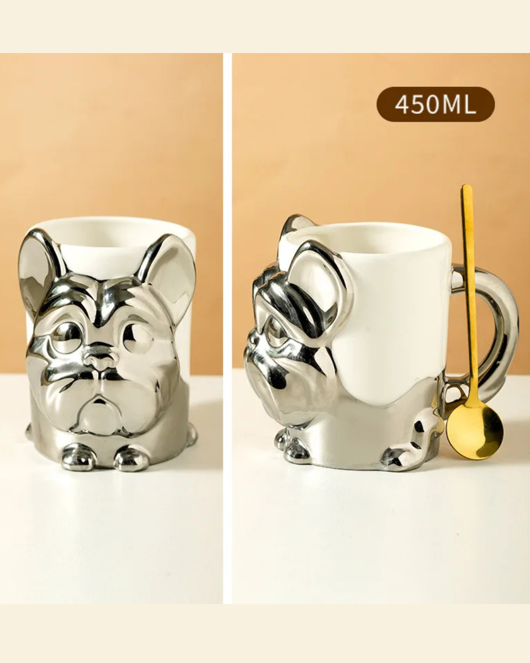 Caneca Criativa Dog 3D em Cerâmica Caneca de Café e Chá com Detalhes Dourados ou Prateados