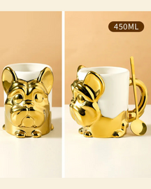 Caneca Criativa Dog 3D em Cerâmica Caneca de Café e Chá com Detalhes Dourados ou Prateados