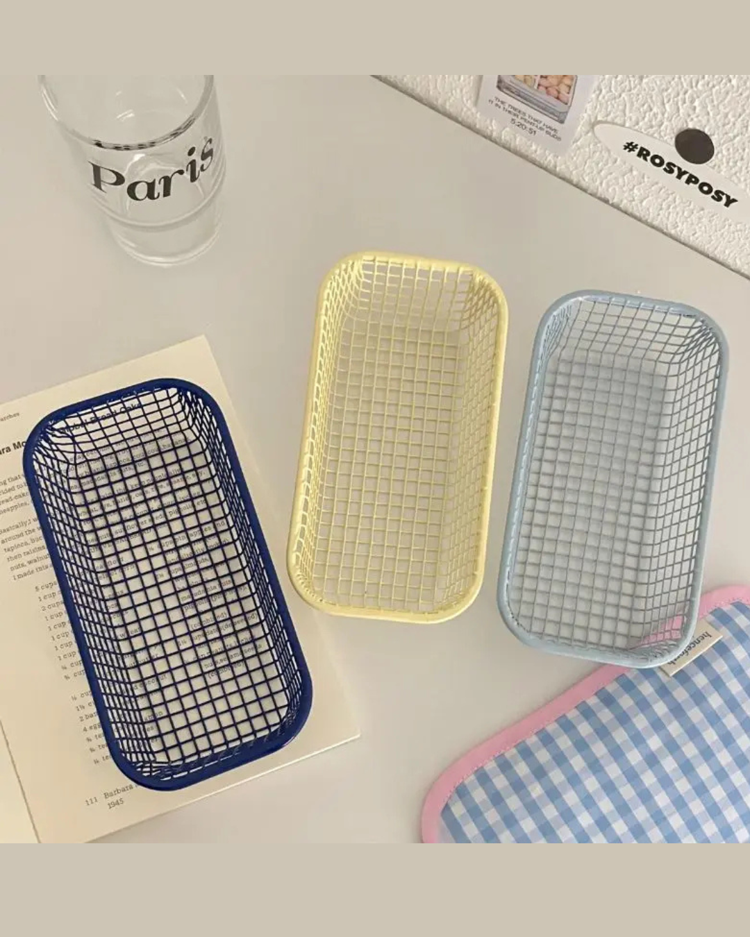 Cesta de Armazenamento de Mesa em Metal Organizador para Escritório e Casa