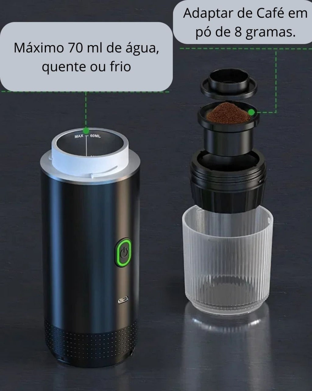 Máquina de Café Expresso Portátil Elétrica 3 em 1 Cápsulas e Pó Sem Fio