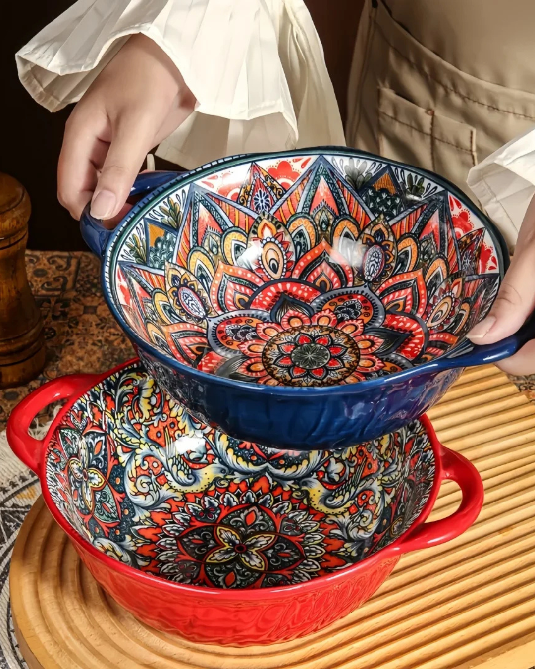 Tigela de Sopa de Cerâmica Boêmio com Alça Para Sopa Ramen e Saladas