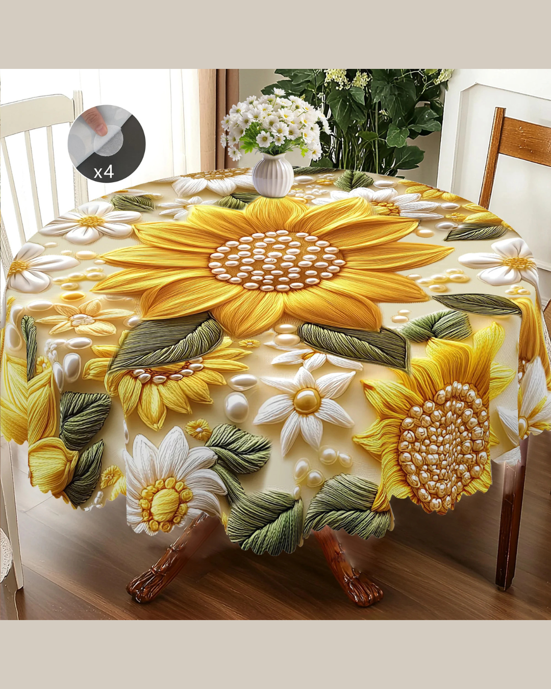 Toalha de Mesa com Flor 3D Amarela Decoração Primavera Verão