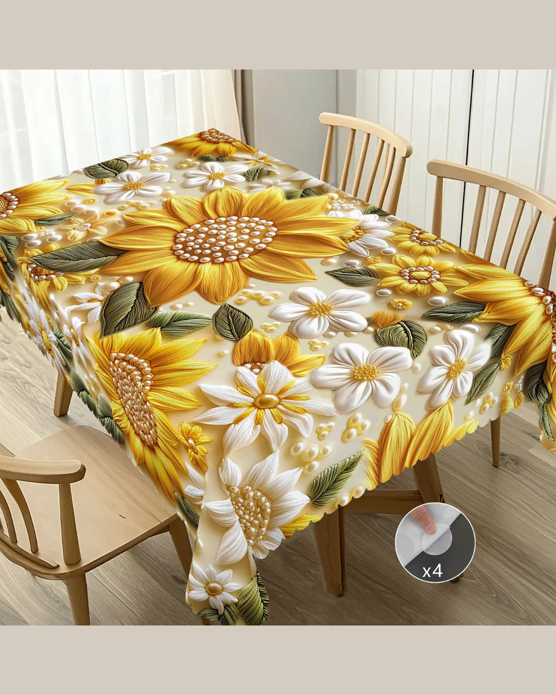Toalha de Mesa com Flor 3D Amarela Decoração Primavera Verão